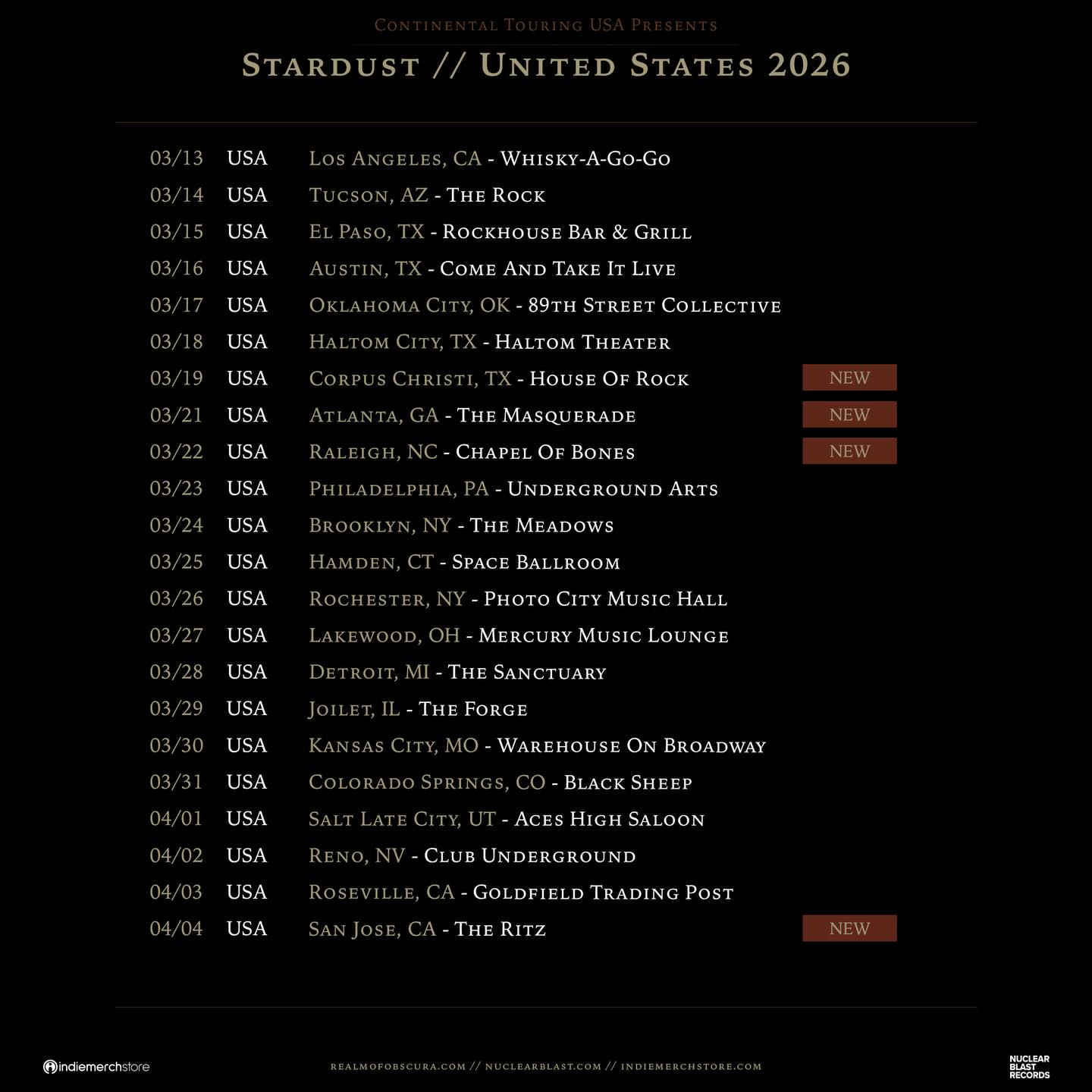 Obscura Stardust Tour Poster 2026–2027
